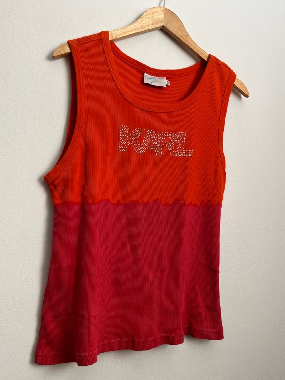 VTG Y2K Karl Rhinestone Logo Two-Tone Ribbed Tank Top - M - Picture 15 of 15